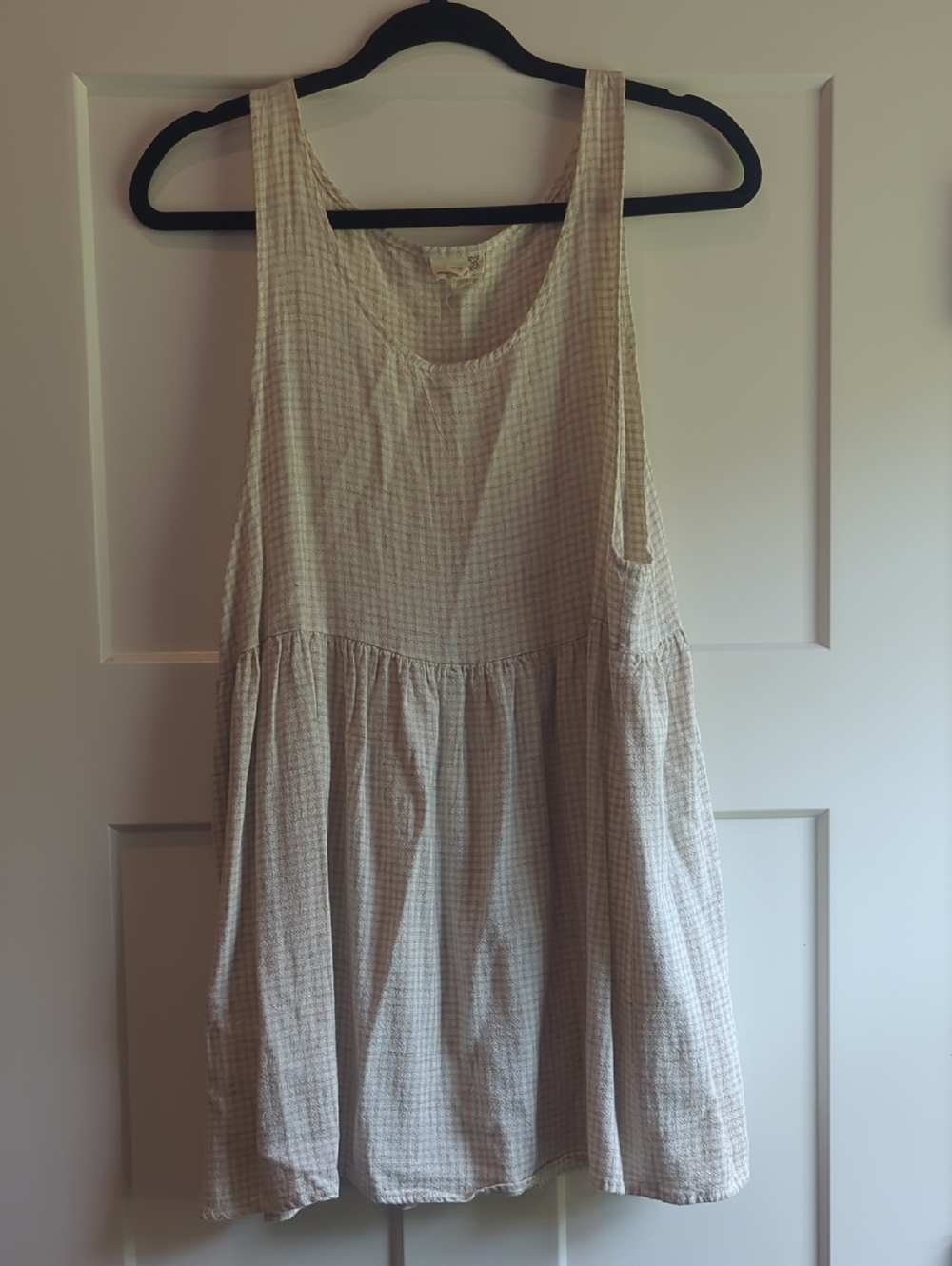 Light Beige Gingham Sleeveless Summer Dress